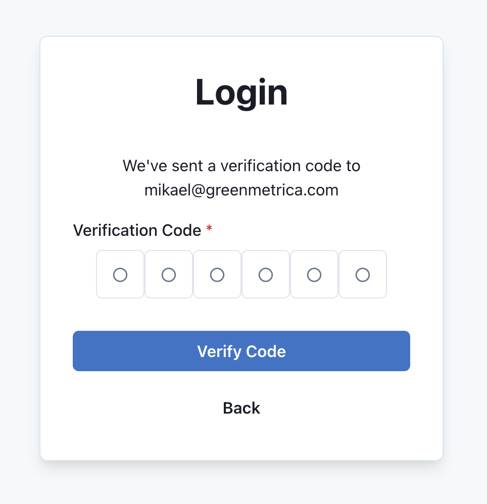 Login Verification Code Screen